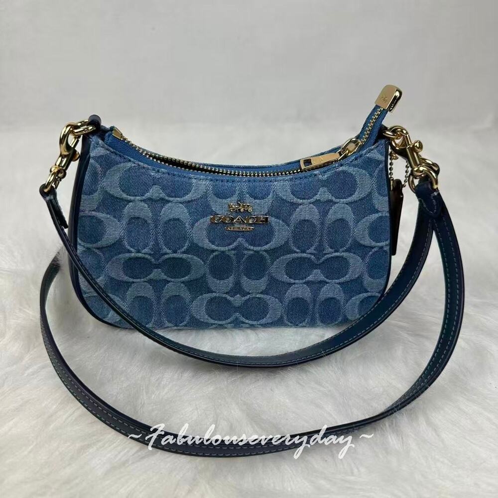 Coach Teri Mini Crossbody/Shoulder Bag In Signature Denim CDQ25 Gold/Indigo NWT
